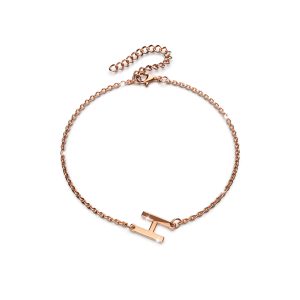 Bold Alphabet Letter Initial Charm Bracelet in Rose Gold Tone - H