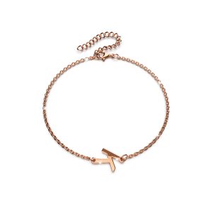 Bold Alphabet Letter Initial Charm Bracelet in Rose Gold Tone - K