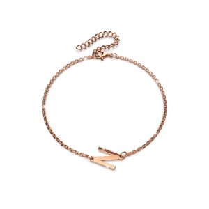 Bold Alphabet Letter Initial Charm Bracelet in Rose Gold Tone - N
