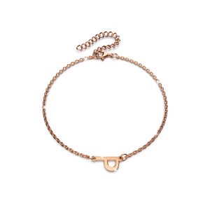 Bold Alphabet Letter Initial Charm Bracelet in Rose Gold Tone - P