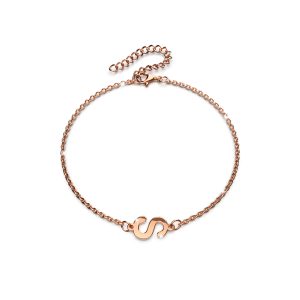 Bold Alphabet Letter Initial Charm Bracelet in Rose Gold Tone - S