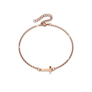 Bold Alphabet Letter Initial Charm Bracelet in Rose Gold Tone - T