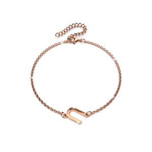 Bold Alphabet Letter Initial Charm Bracelet in Rose Gold Tone - U