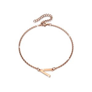 Bold Alphabet Letter Initial Charm Bracelet in Rose Gold Tone - V