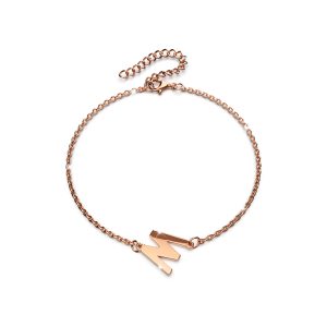 Bold Alphabet Letter Initial Charm Bracelet in Rose Gold Tone - W