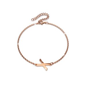 Bold Alphabet Letter Initial Charm Bracelet in Rose Gold Tone - X