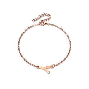 Bold Alphabet Letter Initial Charm Bracelet in Rose Gold Tone - Y