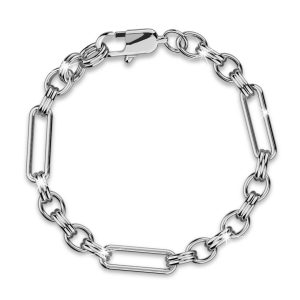 Roxanne Oval Link Paperclip Chain White Gold Titanium Bracelet