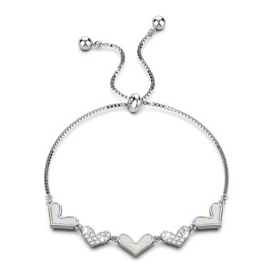 Laurel Diamonelle Hearts on Mother of Pearl Shell Adjustable Slider Bracelet White Gold