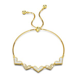 Laurel Diamonelle Hearts on Mother of Pearl Shell Adjustable Slider Bracelet Gold
