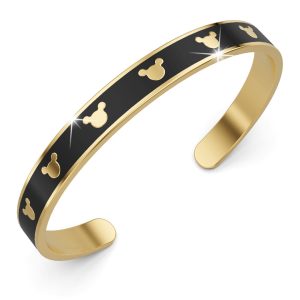 Mickey Mini Enamel Cuff Bangle Black Gold Titanium