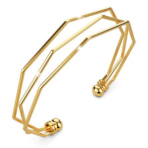 Three Tiered Hexagon Cuff Bangle in Gold