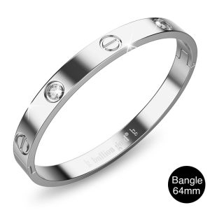 Carrie Stainless Steel Bangle in White Gold - 64mm