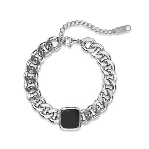 Fernando Titanium Cuban Chain Acrylic Bar Bracelet in White Gold
