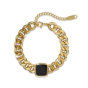 Fernando Cuban Chain Acrylic Bar Bracelet in Gold