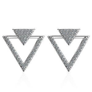 Inverted Pyramid Stud Earrings White Gold