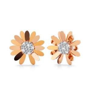 Morning Daisy with Created Diamonds Stud Earrings in Rose Gold Layered Steel Jewellery