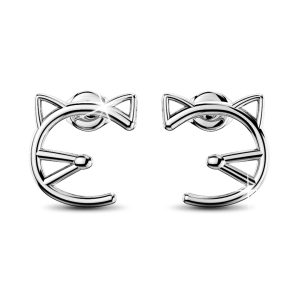 Feline Cute Cat White Gold Layered Earrings