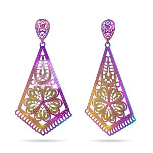Laser Etched Kite-Shaped Earrings In Rainbow