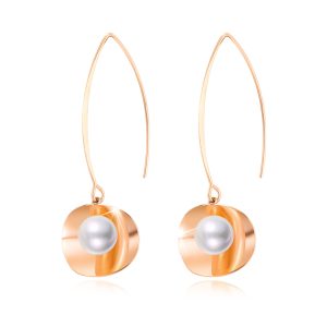 Earthy Pearl Core Hook Earrings in Rose Gold