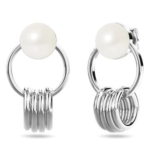 Helena Pearl & Charm Ring White Gold Titanium Drop Earrings