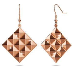 Fascination Geometric Diamond Shape Metallic Earrings Rose Gold Titanium