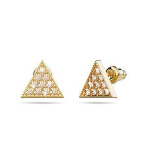 Tetrahedra Zircon Gold Stud Earrings
