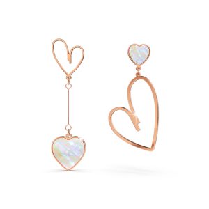 Open-Hearted MOP Shell Inlaid Asymmetrical Earrings Rose Gold Layered Titanium