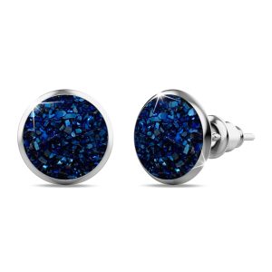 Amalgam White Gold Layered Blue Stone Stud Earrings 15mm