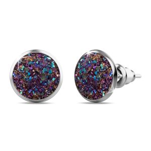 Amalgam White Gold Layered Champagne Stone Stud Earrings 15mm