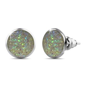 Amalgam White Gold Layered White Stone Stud Earrings 15mm