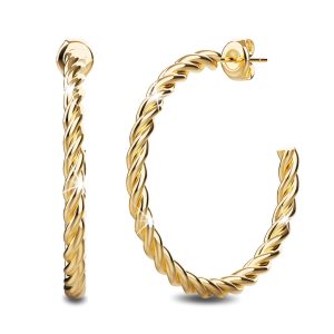 Twisted Braid C-Hoop Gold Layered Earrings 38mm