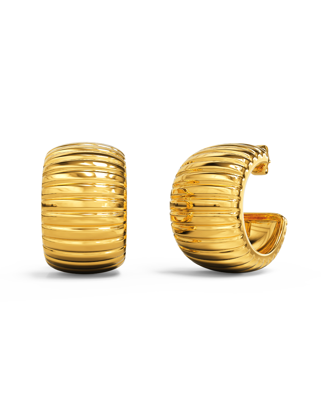 Ridged Hoop Gold layered Stud Earrings