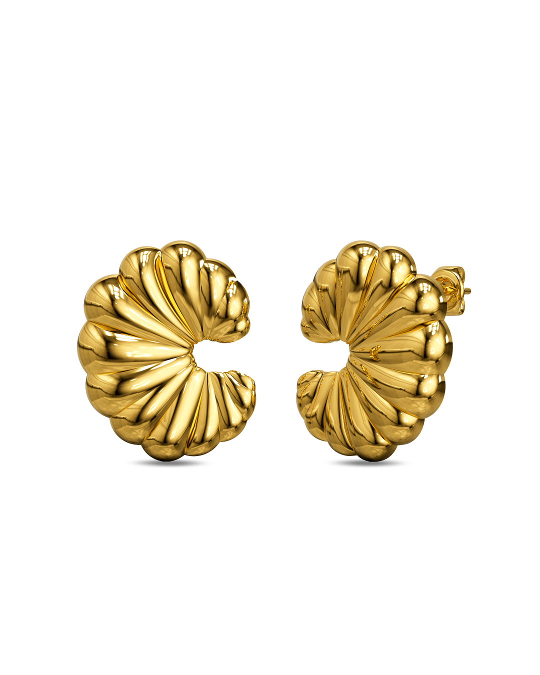 Ridged Crescent Gold layered Stud Earrings