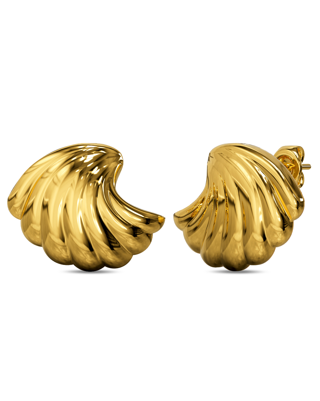 Ridged Shell Gold layered Stud Earrings