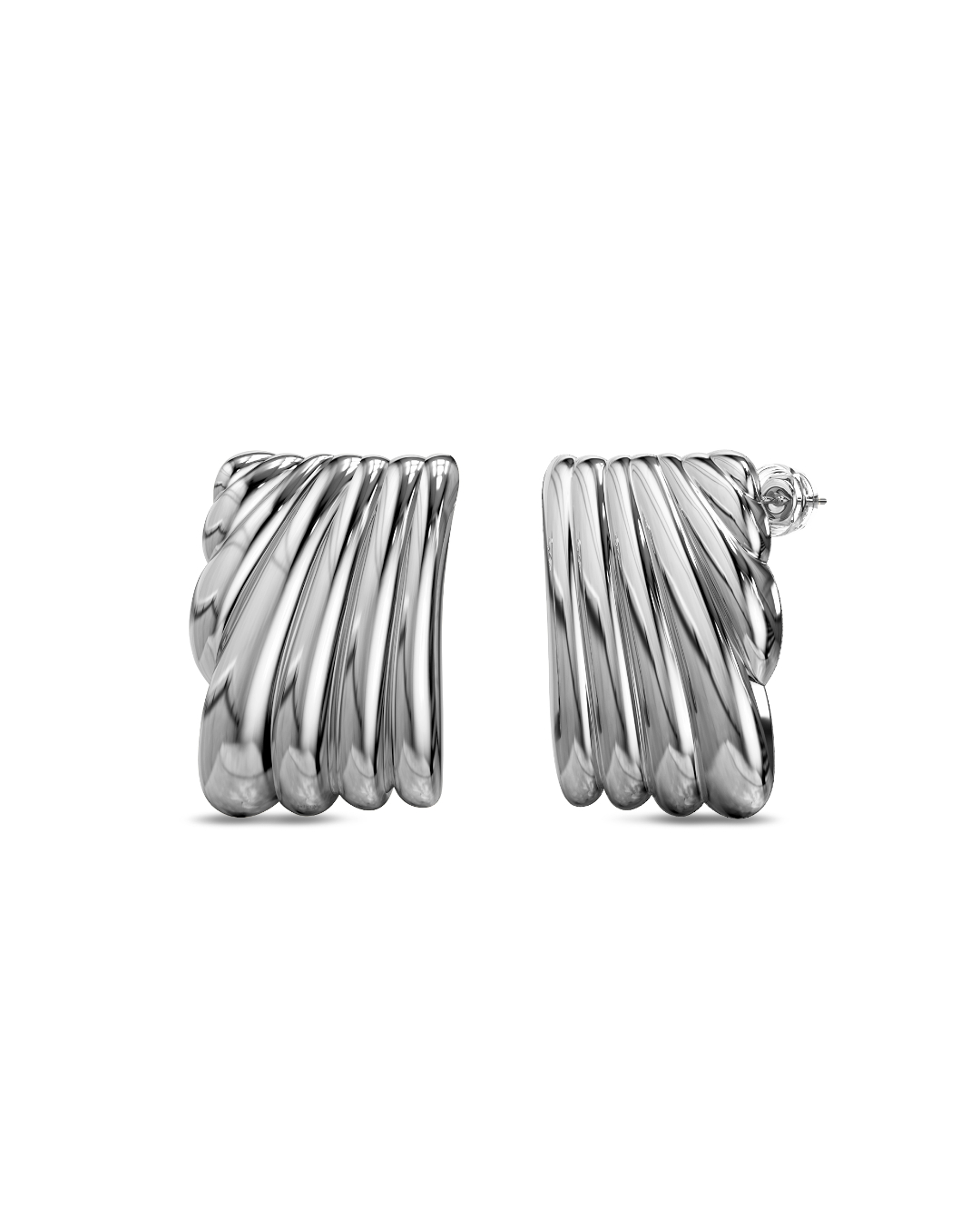 Pleated Angel White Gold layered Stud Earrings
