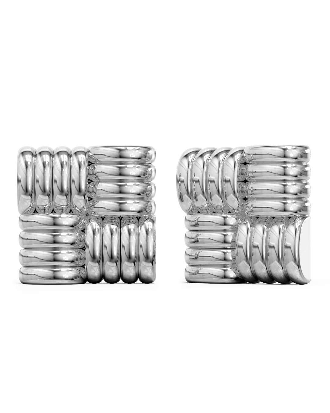 Ridged Square White Gold layered Stud Earrings