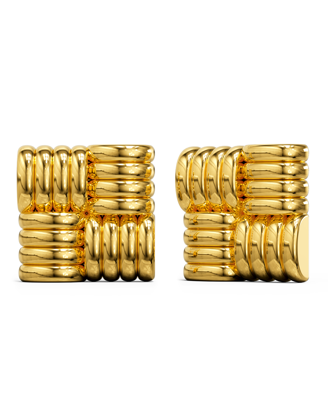 Ridged Square Gold layered Stud Earrings