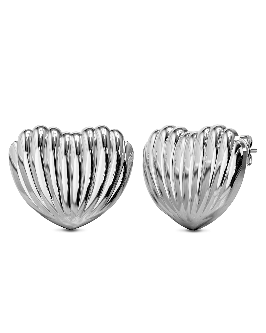 Ridged Heart White Gold layered Stud Earrings