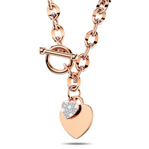 Diamond cut Belcher Chain T-lock Toggle Necklace in Rose Gold Layered Steel Jewellery