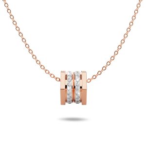 Hexagon Barrel Slider Pendant Necklace 18ct Rose Gold Titanium