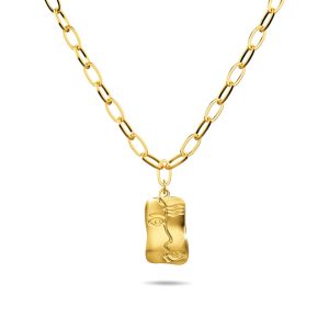 Abstract Face Necklace in Gold