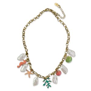 Beaded Summer Sea Charm Gold Necklace