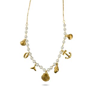 Beaded Sea Pearl Charm Gold Necklace