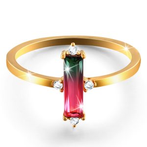 Slim Red Green Gradient Coloured Bar Gold Layered Band Ring