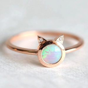 Kitty Cat Imitation Opal Rose Gold Layered Ring