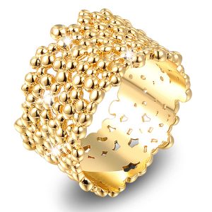 CZ Bubbles Splash Texture Fancy Gold Layered Ring