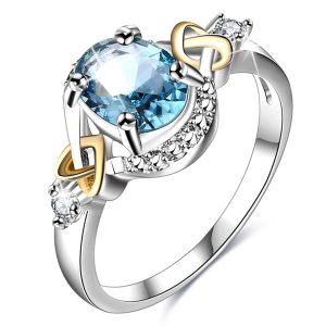 Blue Oval with Heart Statement White Gold Layered Band Ring