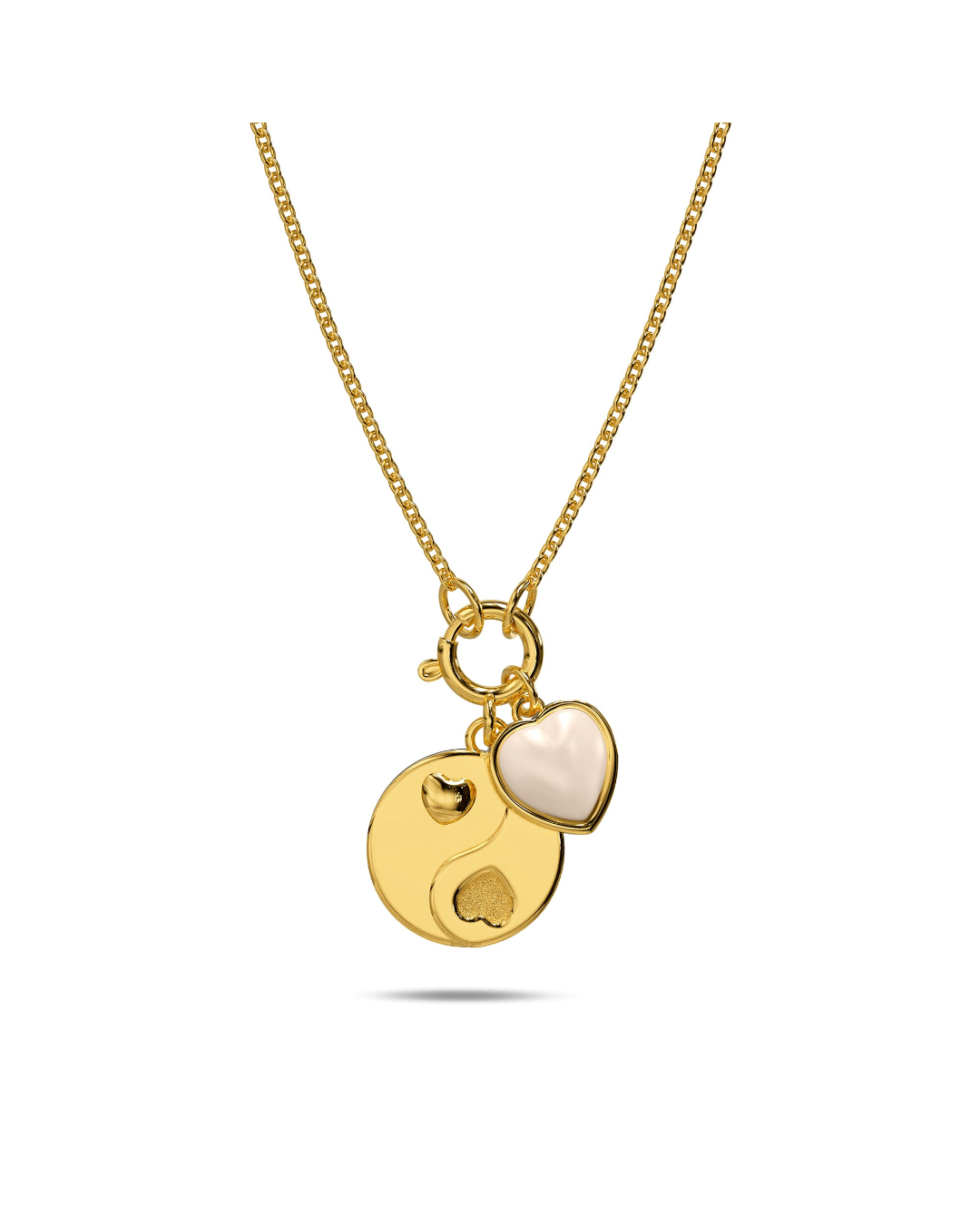 Yin Yang Pearl Heart Gold Charm Necklace